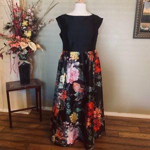 Formal full length gown. Black and floral.